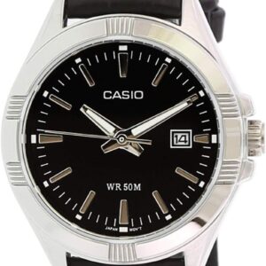 Casio Women’s LTP1308L-1AV Black Leather Quartz Watch with Black Dial
