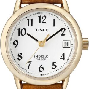 Timex Women’s Easy Reader 25mm Watch – Gold-Tone Case with Honey Brown Leather Strap