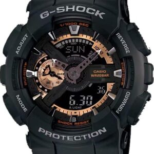Casio GA110RG-1A Men’s Black Analog Digital Rose Gold Accented Black Dial G Shock Watch