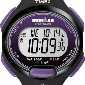 Timex Women’s Ironman Triathlon Essential 10 34mm Watch – Black & Purple Case with Black Resin Strap