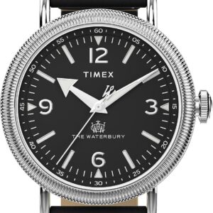 Timex Men’s Waterbury Traditional 40mm Watch – Black Strap Black Dial Silver-Tone Case