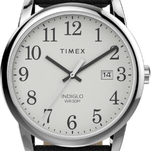 Timex Men’s Easy Reader 38mm Watch – Black Strap White Dial Silver-Tone Case