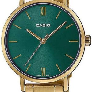 Casio LTP-VT02G-3A Women’s Minimalistic Gold Tone Stainless Steel Green Dial Watch