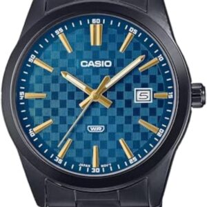 Casio MTP-VD03B-2A Men’s Standard Black IP Stainless Steel Blue Dial 3-Hand Analog Watch