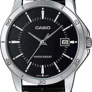 Casio MTP-V004L-1A Men’s Stainless Steel Leather Band Black Dial Date Watch