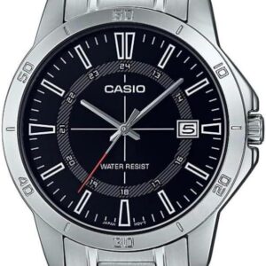 Casio MTP-V004D-1C Men’s Stainless Steel Black 24 Hour Index Dial 3-Hand Analog Watch