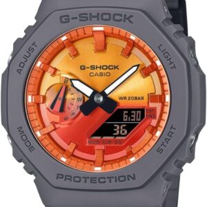 Casio G-Shock Flames of Color Gray Resin Orange Dial Octagonal Watch GA2100FL-8A