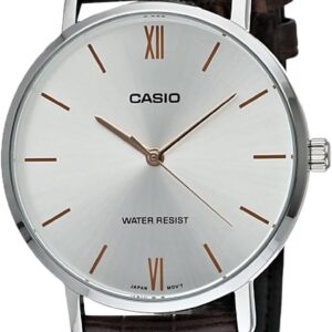Casio MTP-VT01L-7B2 Men’s Minimalistic Silver Dial Brown Leather Band Analog Watch