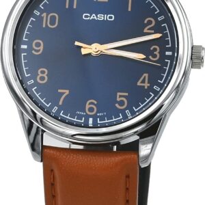 Casio MTP-V005L-2B4 Men’s Standard Analog Tan Leather Band Blue Numbers Dial Watch