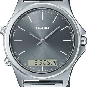 Casio MTP-VC01D-8E Men’s Stainless Steel Grey Dial Analog Digital Dual Time Zone Watch