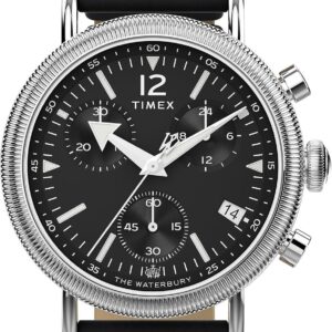 Timex Men’s Waterbury Traditional 40mm Watch – Black Strap, Black Dial, Silver-Tone Case