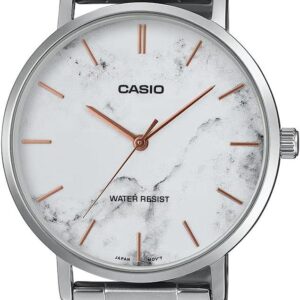 Casio MTP-VT01DM-7A Men’s Stainless Steel Minimalistic White Marbled Dial 3-Hand Analog Watch