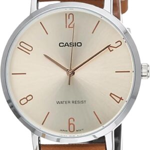Casio LTP-VT01L-5B Women’s Minimalistic Beige Dial Brown Leather Band Analog Watch