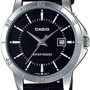 Casio LTP-V004L-1A Women’s Silver Tone Leather Band Black Dial Date Dress Watch