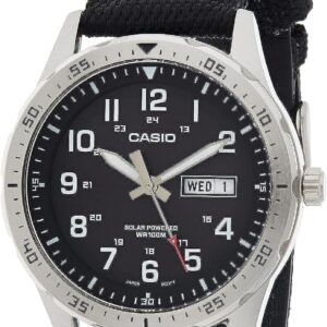 Casio Men’s Solar Powered Stainless Steel Quartz Cloth Strap, Black, 22 Casual Watch