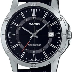 Casio MTP-V004L-1C Men’s Stainless Steel Black Leather Band Watch