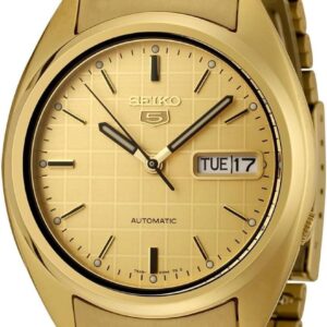 Seiko Men’s SNXL72 5 Automatic Gold Dial Gold-Tone Stainless Steel Watch