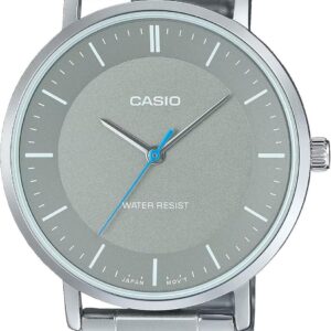 Casio MTP-VT04D-8E Men’s Minimalistic Stainless Steel Gray Concave-Shaped Dial 3-Hand Analog Watch