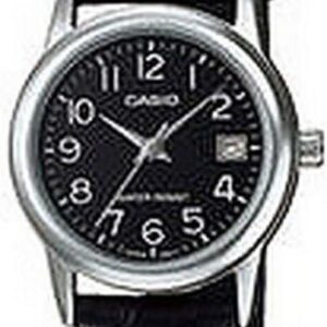 Casio #LTP-V002L-1B Women’s Standard Analog Leather Band Black Dial Date Watch