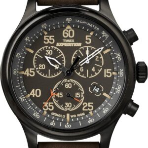 Timex Men’s T49905 Expedition Field Chronograph Black/Brown Leather Strap Watch