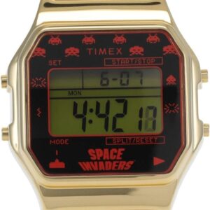 Timex T80 x Space Invaders 34mm Watch – Gold-Tone with Stainless Steel Bracelet