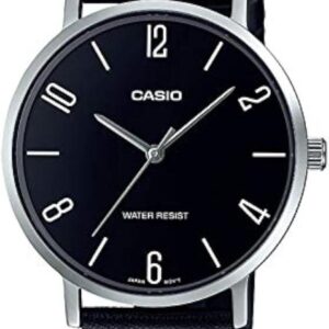 Casio MTP-VT01L-1B2 Men’s Minimalistic Black Dial Black Leather Band Analog Watch