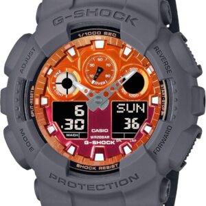 Casio G-Shock Flames of Color Gray Resin Orange Dial Watch GA100FL-8A
