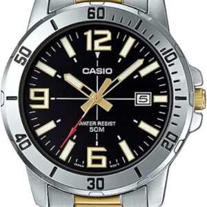 Casio MTP-VD01SG-1BV Men’s Two Tone Stainless Steel Black Dial Casual Analog Sporty Watch