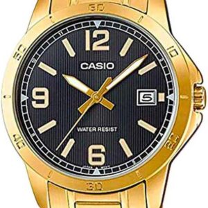 Casio MTP-V004G-1B Men’s Dress Gold Tone Stainless Steel Black Dial Analog Date Watch
