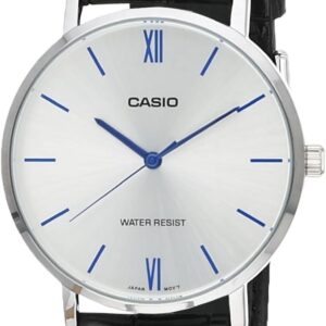 Casio MTP-VT01L-7B1 Men’s Minimalistic Silver Dial Black Leather Band Analog Watch