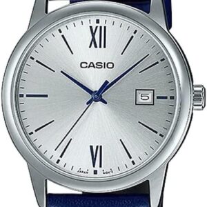 Casio MTP-V002L-2B3 Men’s Standard Dress Analog Blue Leather Band Silver Dial Date Watch