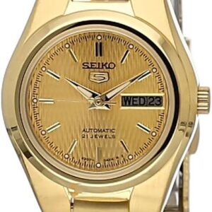 Seiko Women’s SYMC18 5 Automatic Gold Dial Gold-Tone Stainless Steel Watch