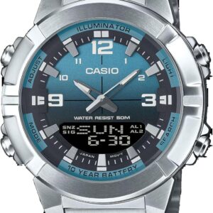 Casio AMW870DA-2A2V Men’s Stainless Steel Aqua Blue Dial Analog Digital Watch
