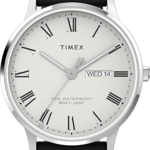 Timex Men’s Waterbury Traditional 40mm Watch – Black Strap White Dial Stainless Steel Case