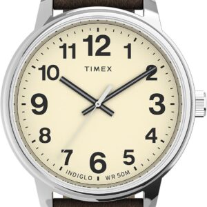 Timex Men’s Easy Reader Bold 43mm Watch – Silver-Tone Case with Brown Leather Strap