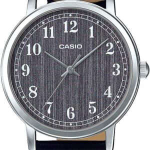 Casio MTP-E145L-1B Men’s Minimalist Grey Wood Pattern Dial Leather Band Analog Watch