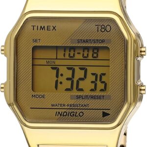 Timex T80 34mm Watch – Gold-Tone with Stainless Steel Expansion Band