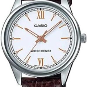 Casio LTP-V005L-7B3 Women’s Standard Analog Brown Leather Band White Dial Watch