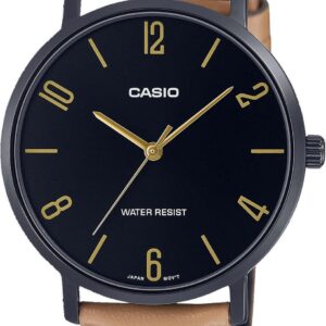 Casio MTP-VT01BL-1B Men’s Minimalistic Black IP Leather Band Black Dial 3-Hand Analog Watch
