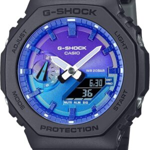 Casio G-Shock Flames of Color Black Resin Blue Dial Octagonal Watch GA2100FL-1A