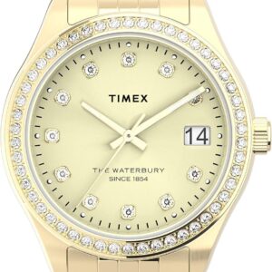 Timex Women’s Waterbury Legacy 34mm Watch – Gold-Tone Dial & Stainless Steel Bracelet
