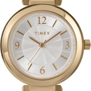 Timex Women’s Main Street 31mm Watch – Black Strap Silver Dial Gold-Tone Case