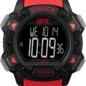 Timex UFC Men’s Core Shock 45mm Watch – Red Strap Digital Dial Black Case