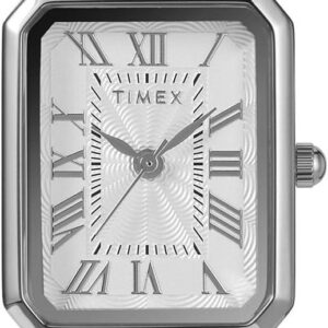Timex Women’s Dress 21mm Watch – Black Strap White Dial Silver-Tone Case