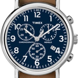 Timex Unisex TW2P62300 Weekender Chrono Tan Double-Layered Leather Slip-Thru Strap Watch