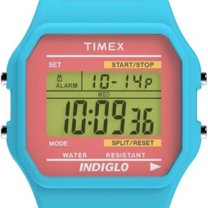 Timex Men’s Classical Digital 36mm Watch – Purple Strap Digital Dial Blue Case