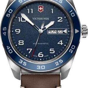 Victorinox Swiss Army Quartz Blue Dial Brown Leather Strap Watch 42mm – 242040