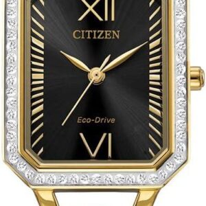 Citizen Women’s Eco-Drive Dress Classic Crystal Watch in Gold-tone Stainless Steel, Black Dial