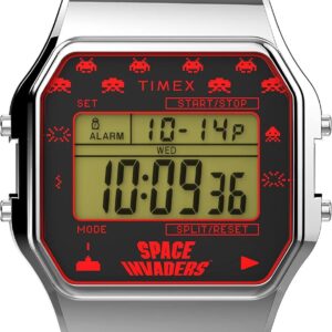 Timex T80 x Space Invaders 34mm Watch – Silver-Tone with Stainless Steel Bracelet