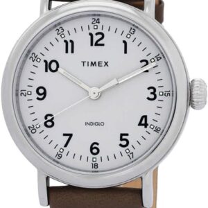 Timex Men’s Standard 40mm Watch – Gray Dial & Silver-Tone Case with Olive Genuine Leather Strap